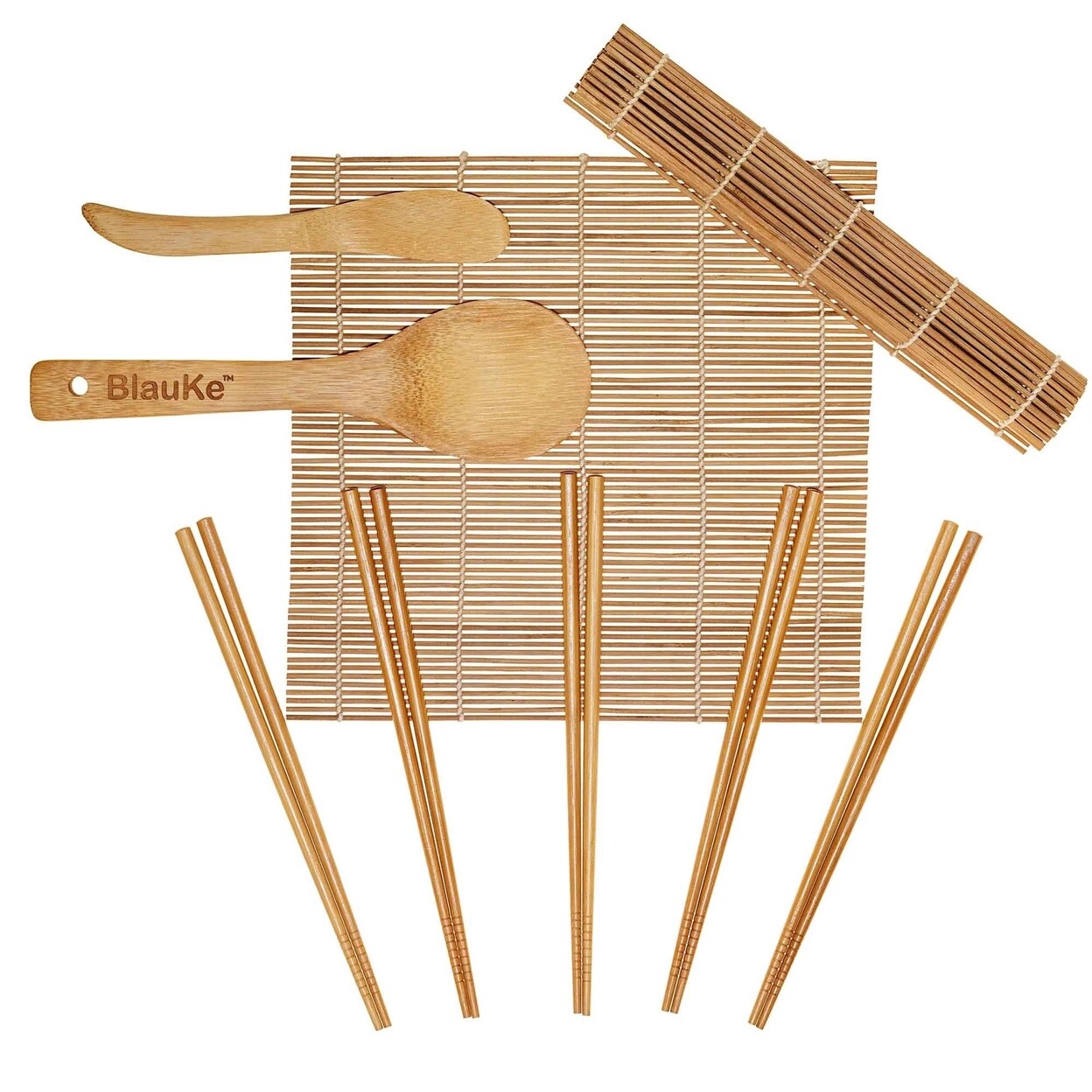 Bamboo Sushi Making Kit With 2 Rolling Mats 5 Pairs Chopsticks Rice Paddle
