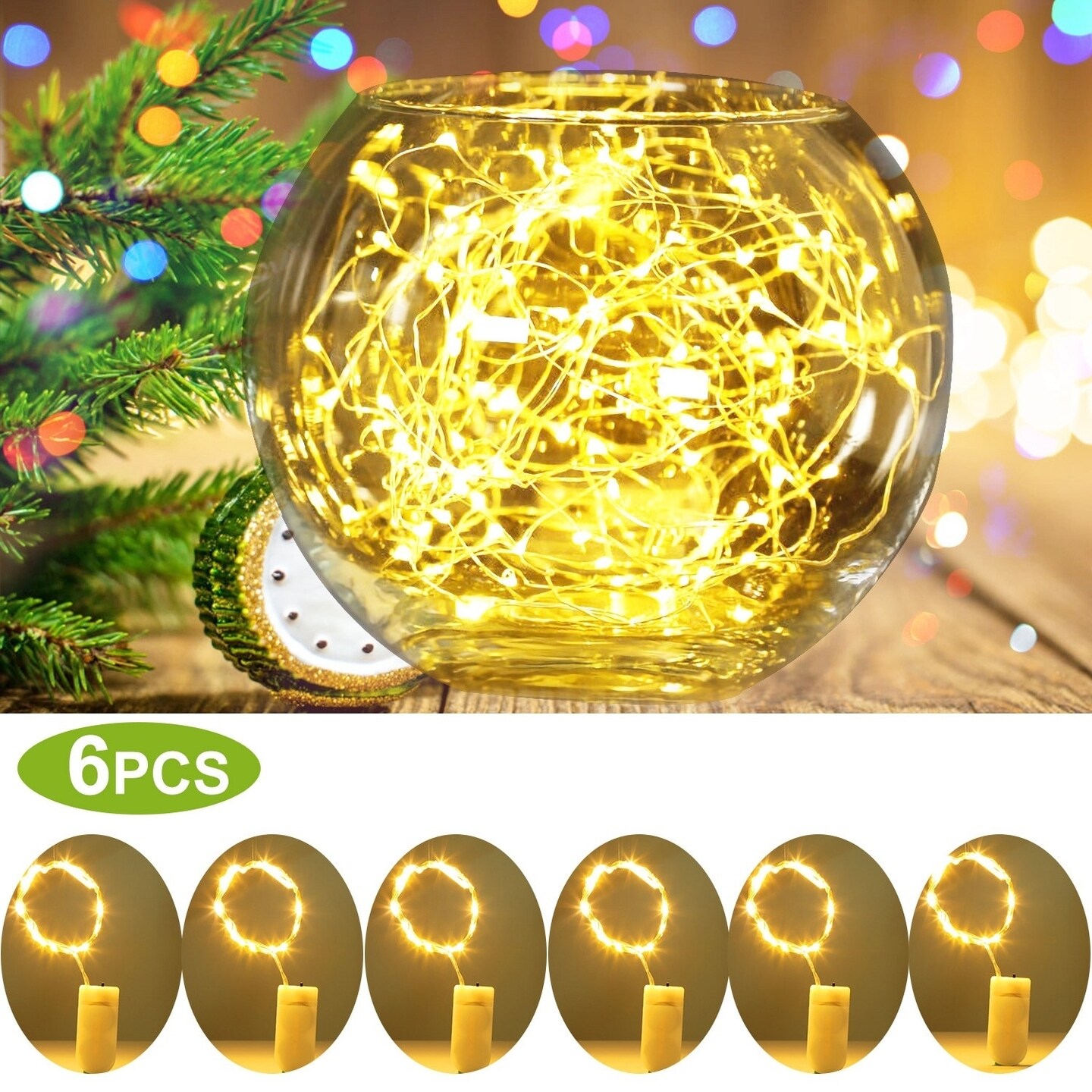 6 Pack Led String Lights 20 Warm Cold White Copper Wire 6.56Ft Battery Fairy Decor