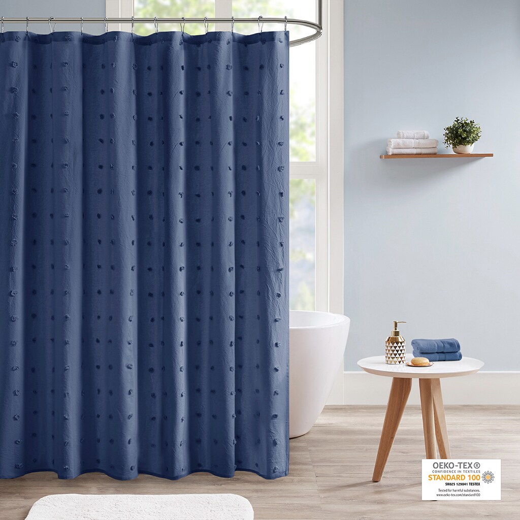 Gracie Mills   Cotton Jacquard Pom Pom Shower Curtain