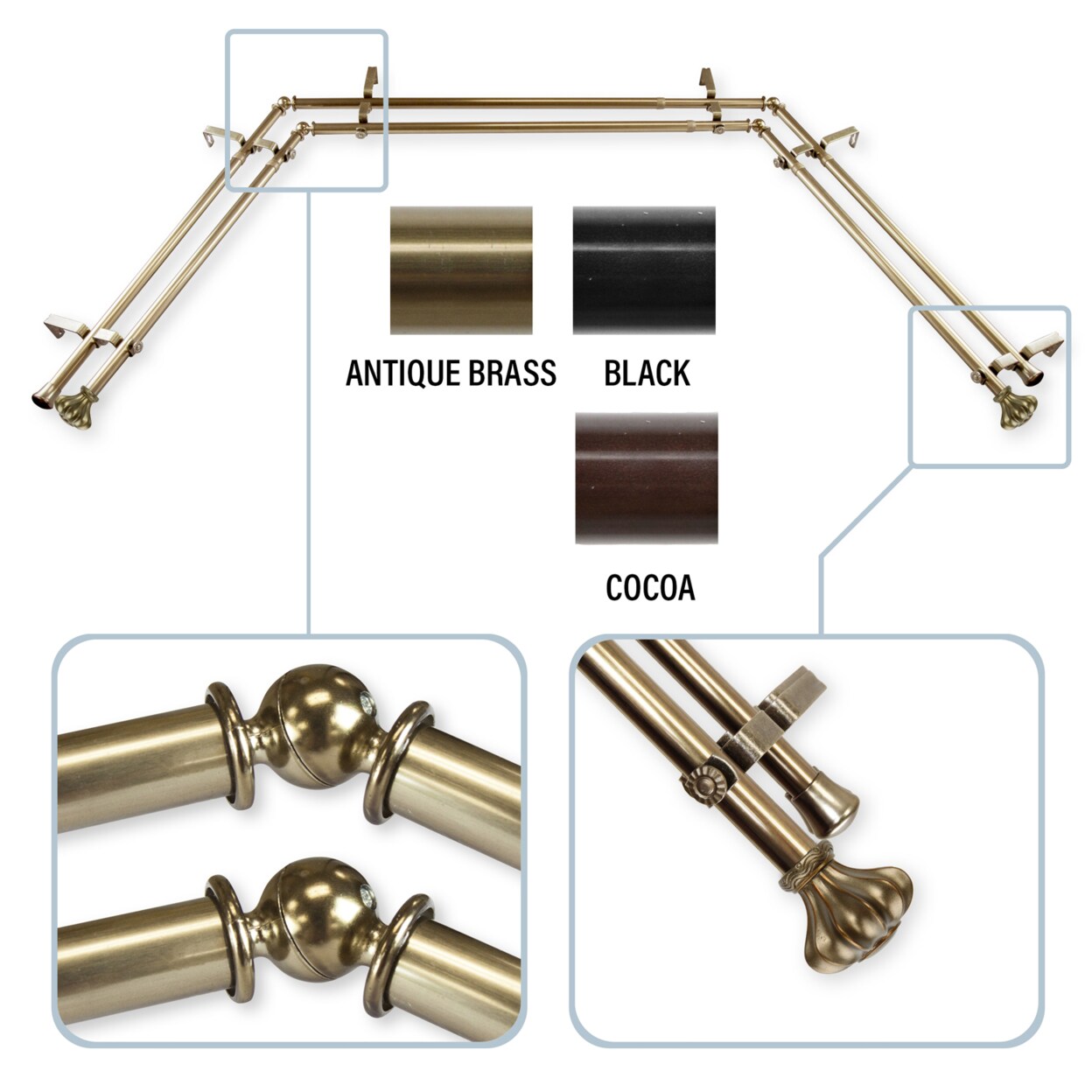 Rod Desyne   Flair 13 by 16&#x22; Bay Window Double Curtain Rod  20&#x22;-36&#x22;, 38&#x22;-72&#x22;