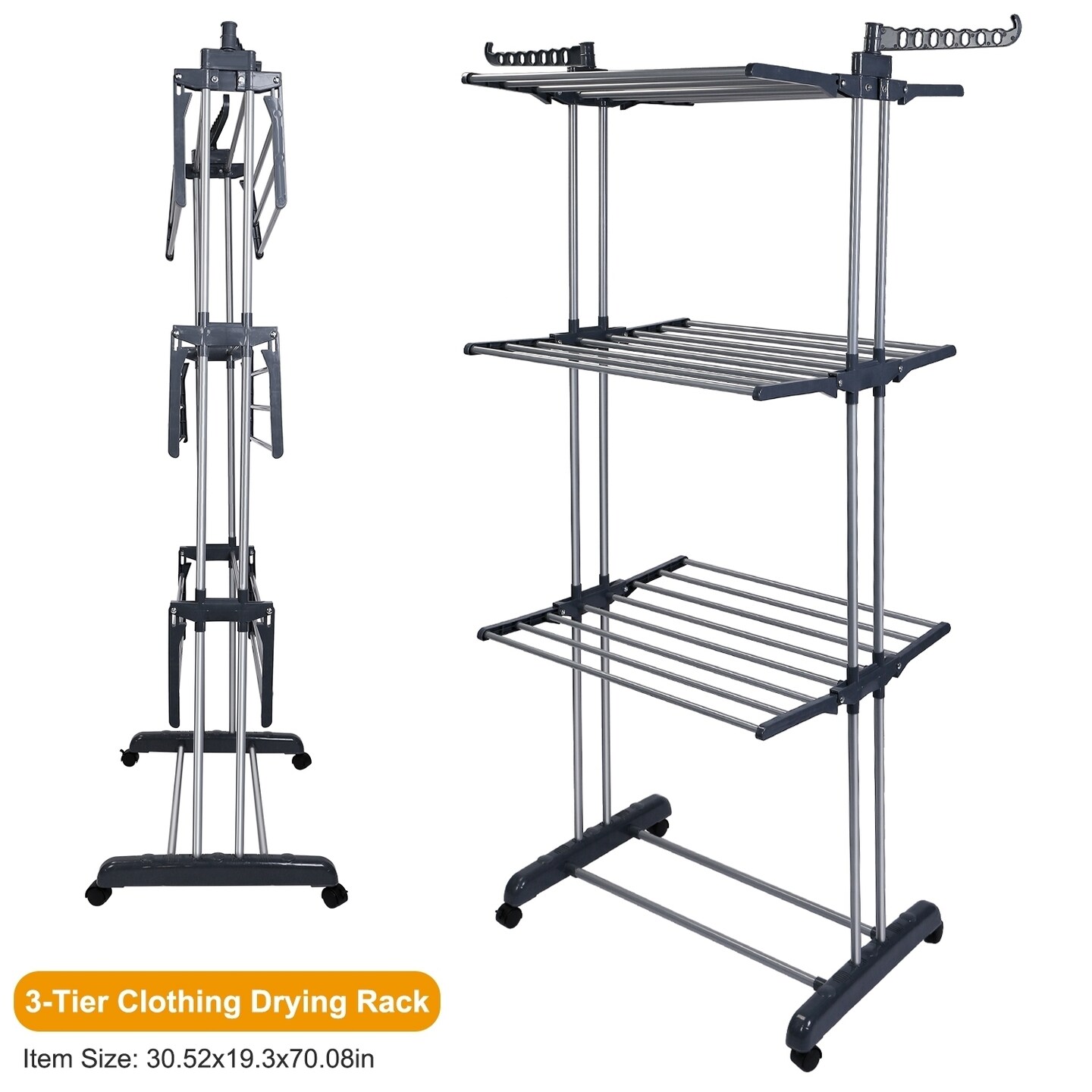 Global Phoenix Clothes Drying Rack Rolling Collapsible Laundry Dryer Hanger  Stand Rail Shelve Wardrobe Clothing Drying Racks