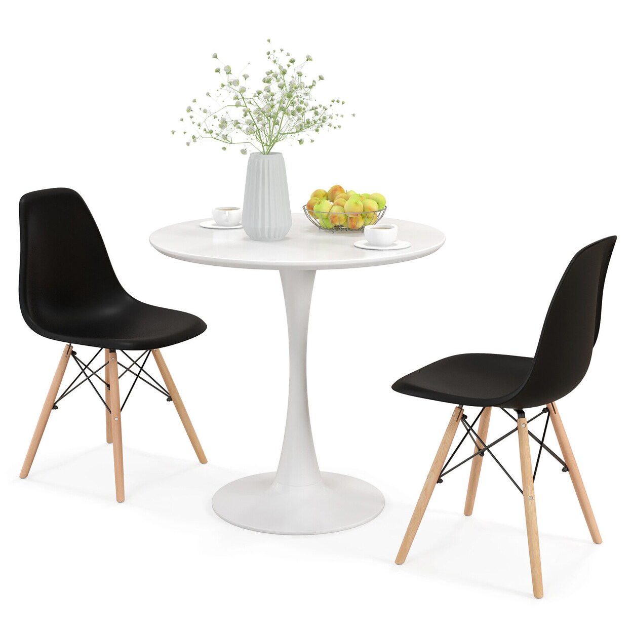 3 Pcs Dining Set Modern Round Dining Table 2 Chairs For Small Space Kitchen