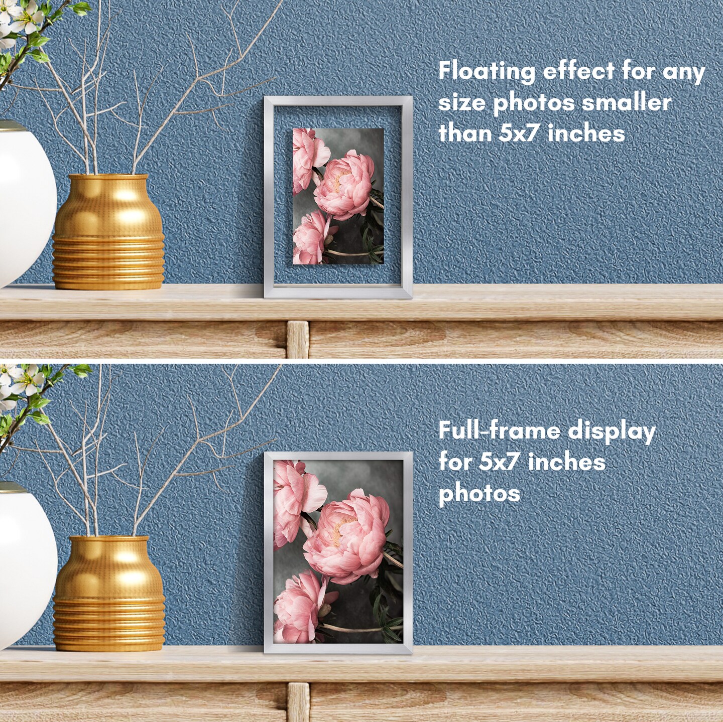 Americanflat Floating Aluminum Picture Frame - Sleek Aluminum Photo Frame for Wall Display - Black Metal Molded Frame - Shatter Resistant Glass - Hanging Hardware