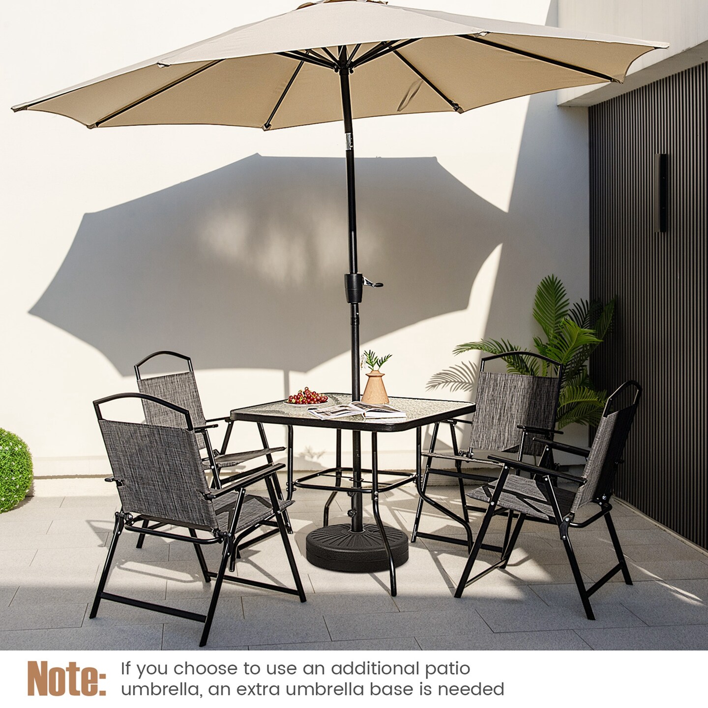 Costway 34 Inch Outdoor Dining Table Square Tempered Glass Table with 1.5&#x22; Umbrella Hole