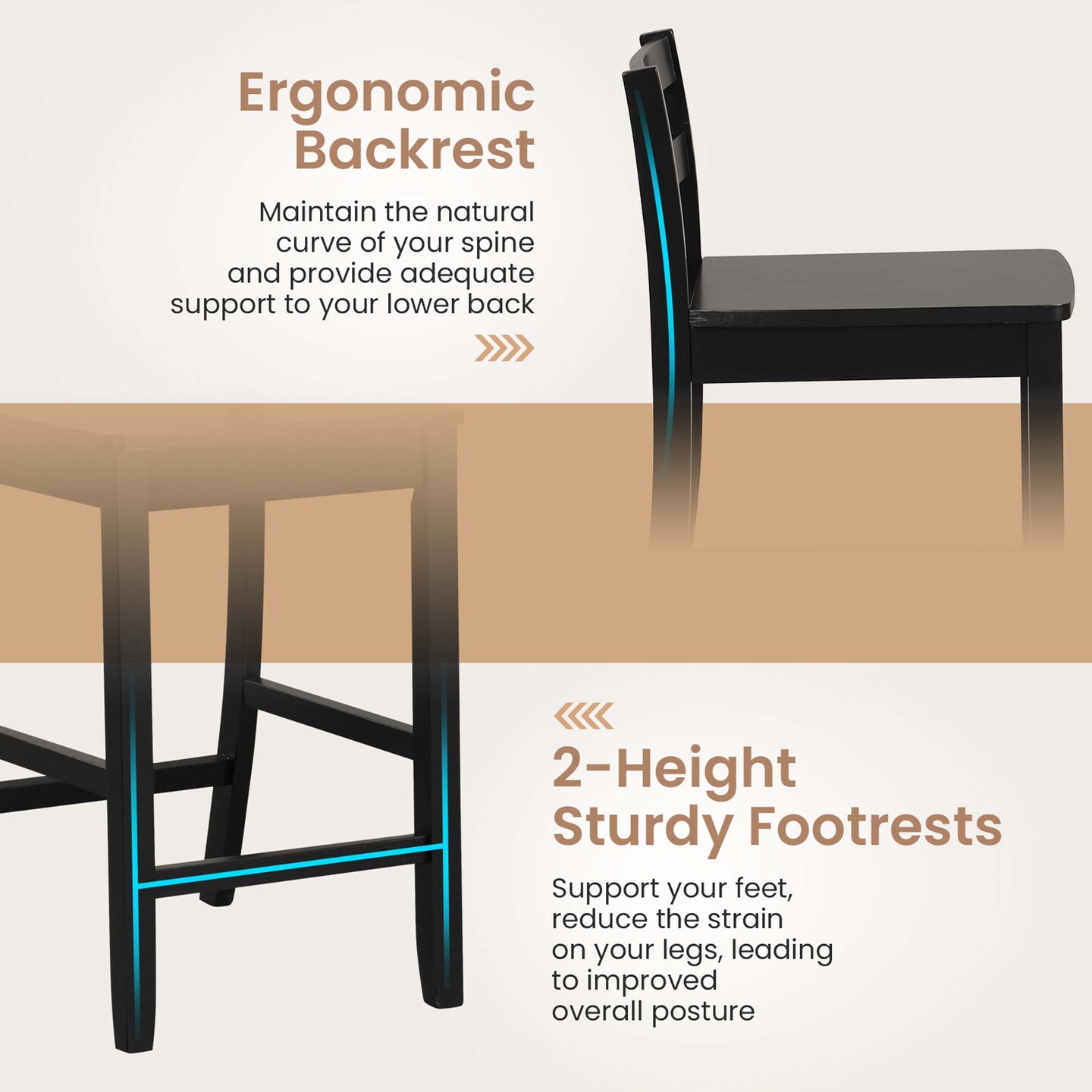 Costway 24-Inch Wooden Bar Stools Set of 2 with Ergonomic Backrest Counter Height Stools Black/White
