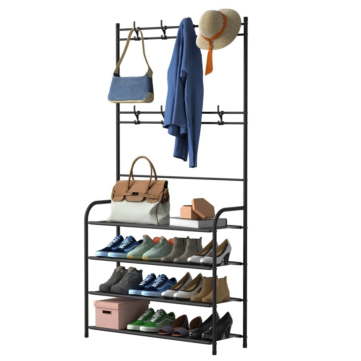 Entryway Coat Hat Rack Shoe Storage Shelf Shoe Rack Freestanding Hall ...