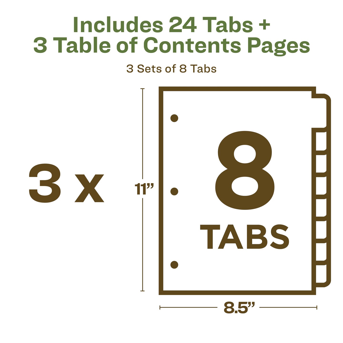 Avery EcoFriendly Recycled Dividers for 3 Ring Binders, 8-Tab, Multicolor Tabs, Ready Index Customizable Table of Contents, 3 Sets for 24 Binder Dividers Total (11081)