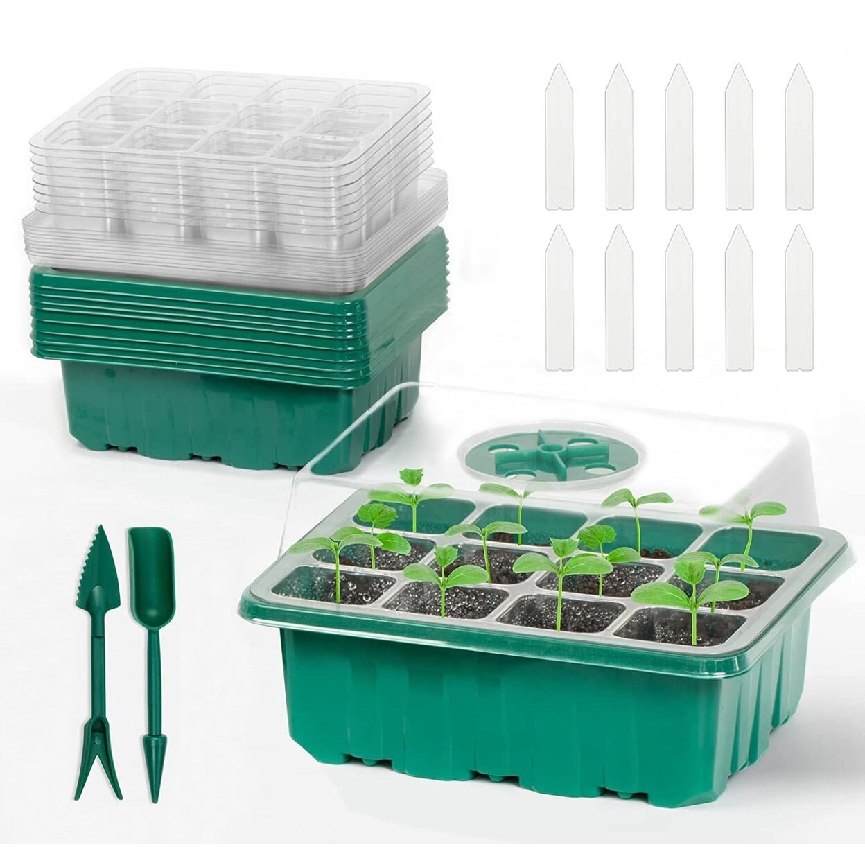 SKUSHOPS 10Pcs Seed Starter Tray Kit Reusable Overall 120Cells Seeding Propagator Station Greenhouse Growing Germination Tray