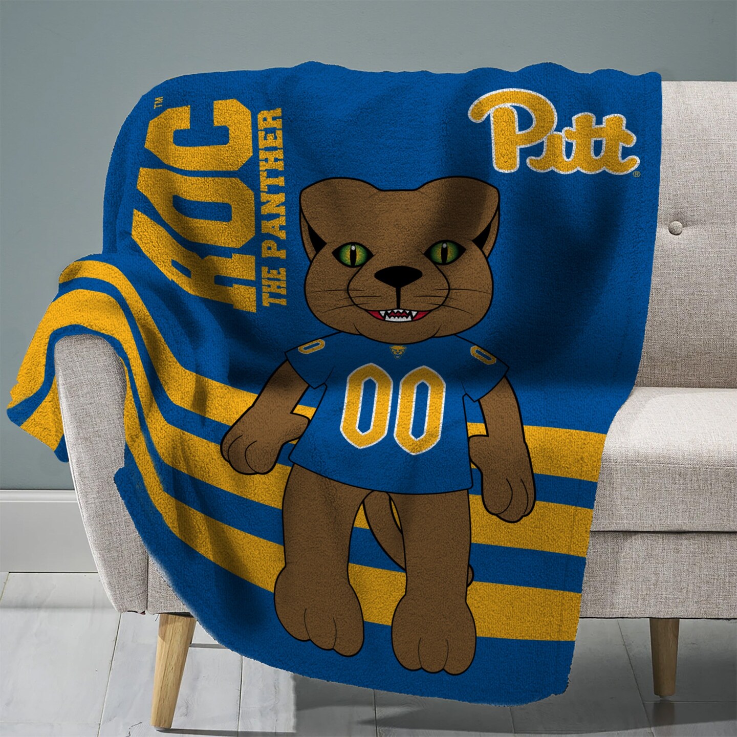Sleep Squad Pittsburgh Panthers Mascot 60” x 80” Raschel Plush College Blanket