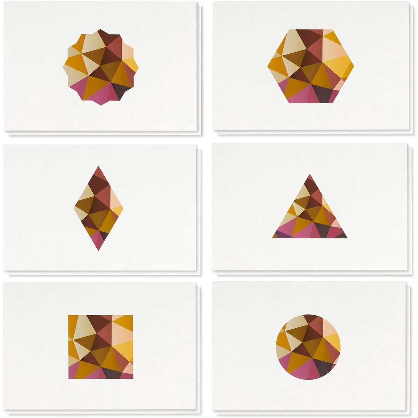 48 Pack All Occasion Assorted Blank Note Cards Greeting Card Bulk Box Set, Blank on The Inside, 6 Colorful Polygon Geometric Designs Earth Hues Notecards with Envelopes Included, 4 x 6 Inches
