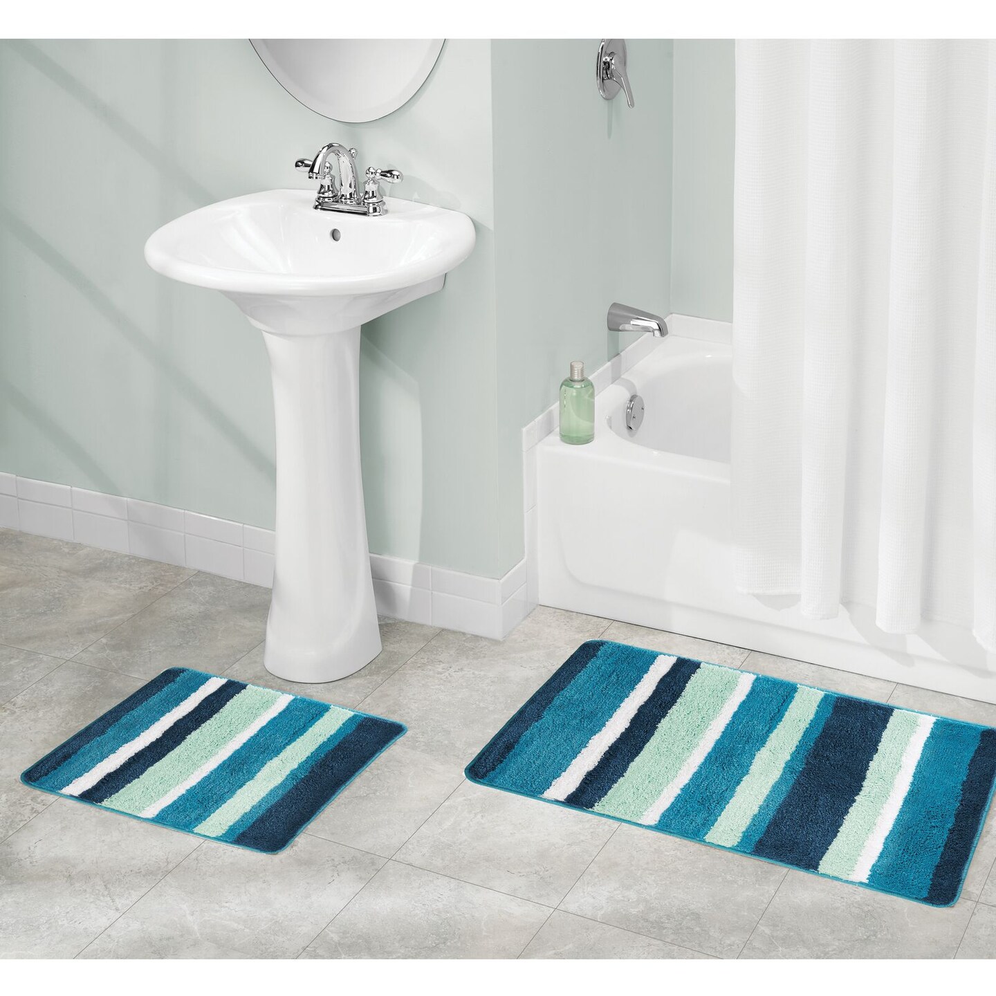 mDesign Striped Microfiber Bathroom Spa Mat Rugs/Runner, Set of 3