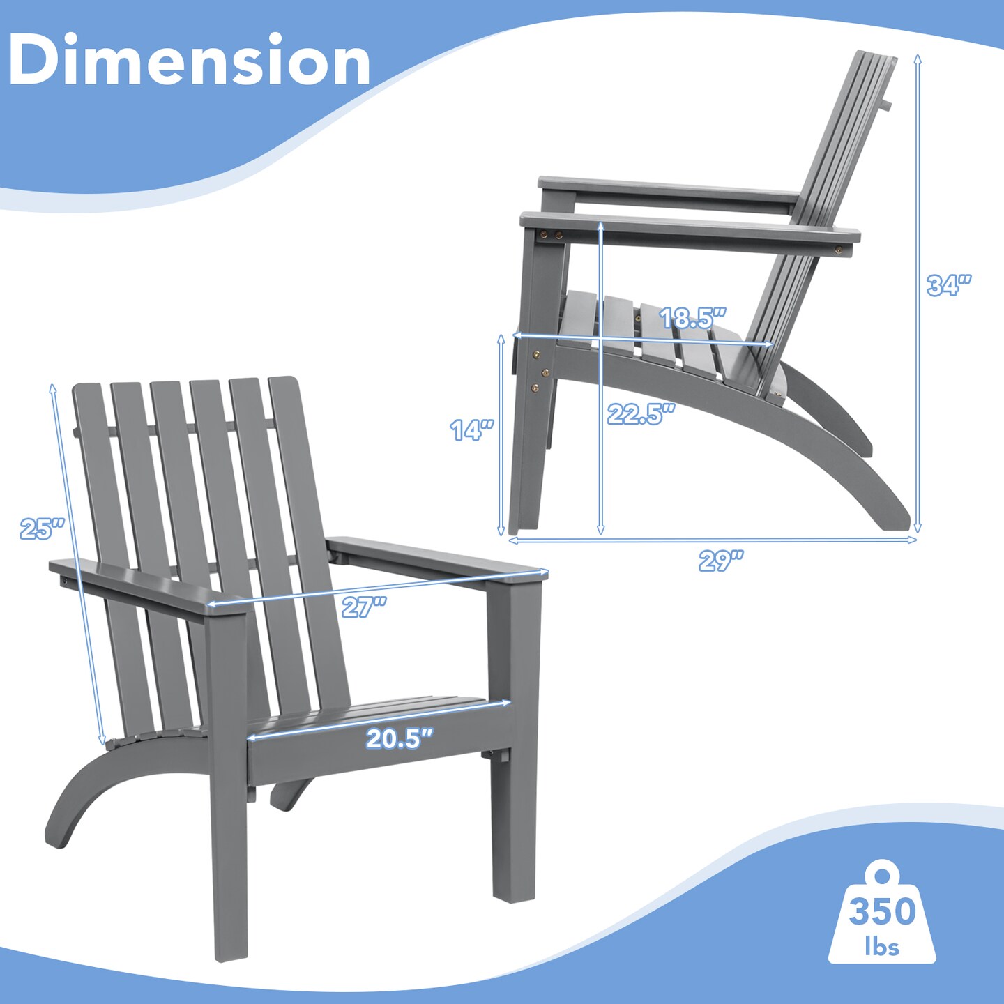 Patio Durable Acacia Wood Adirondack Lounge Armchair with Slatted High Backrest