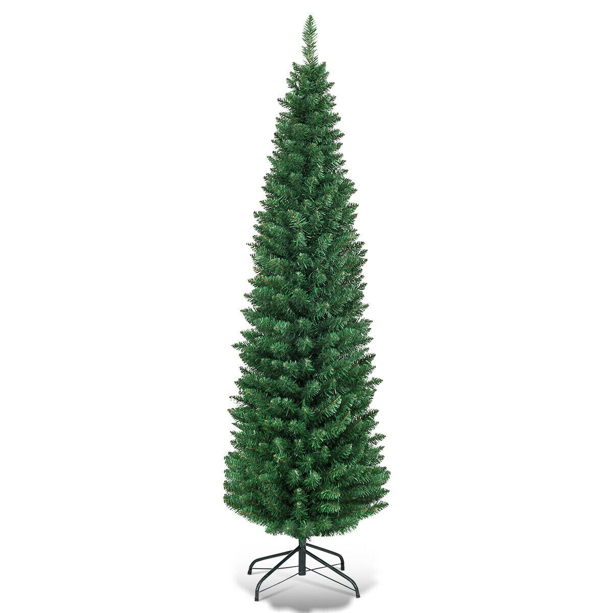 PVC Artificial Slim Pencil Christmas Tree with Metal Stand Ideal for Small Spaces