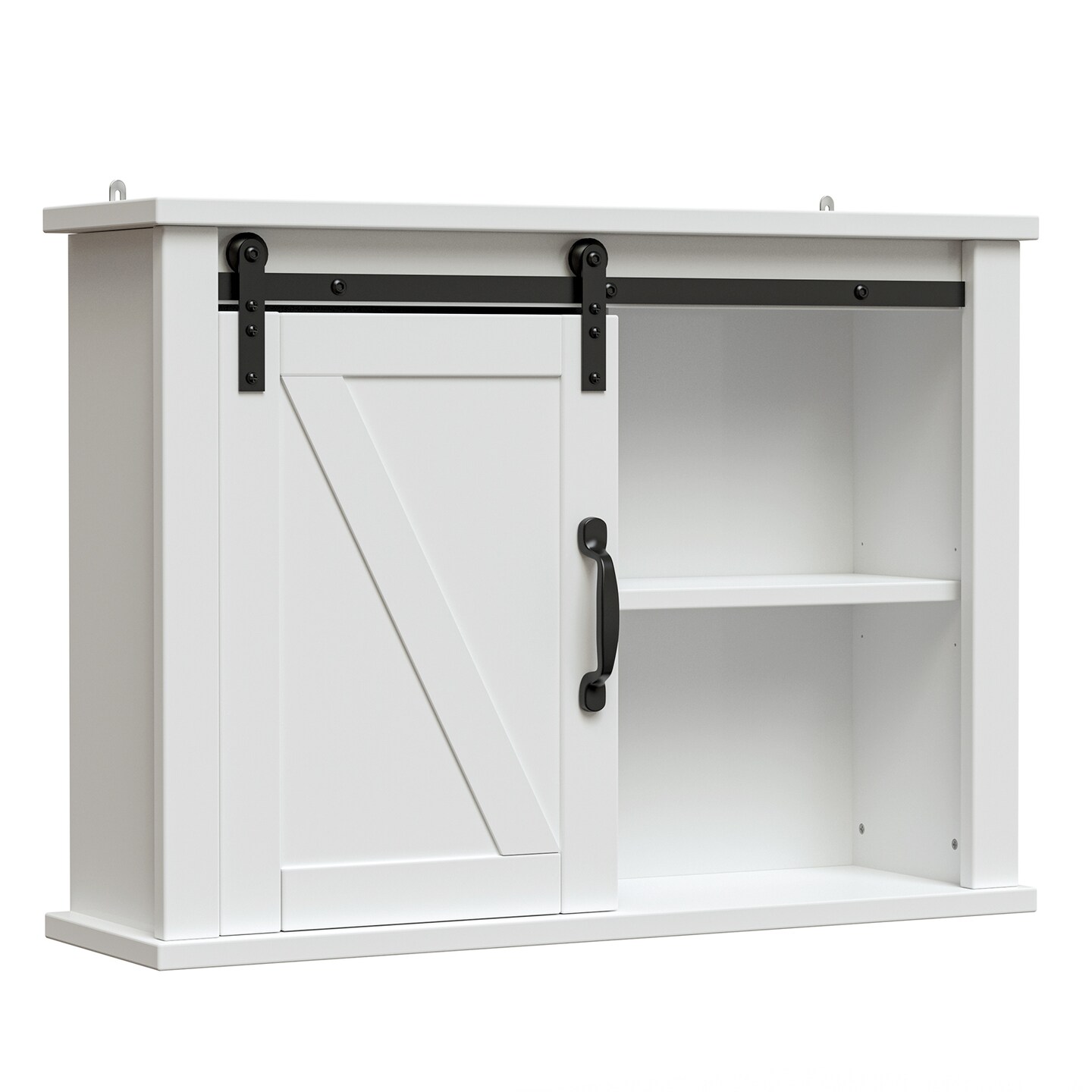 Bathroom Wall-Mounted Medicine Cabinet Organizer with Sliding Barn Door-White