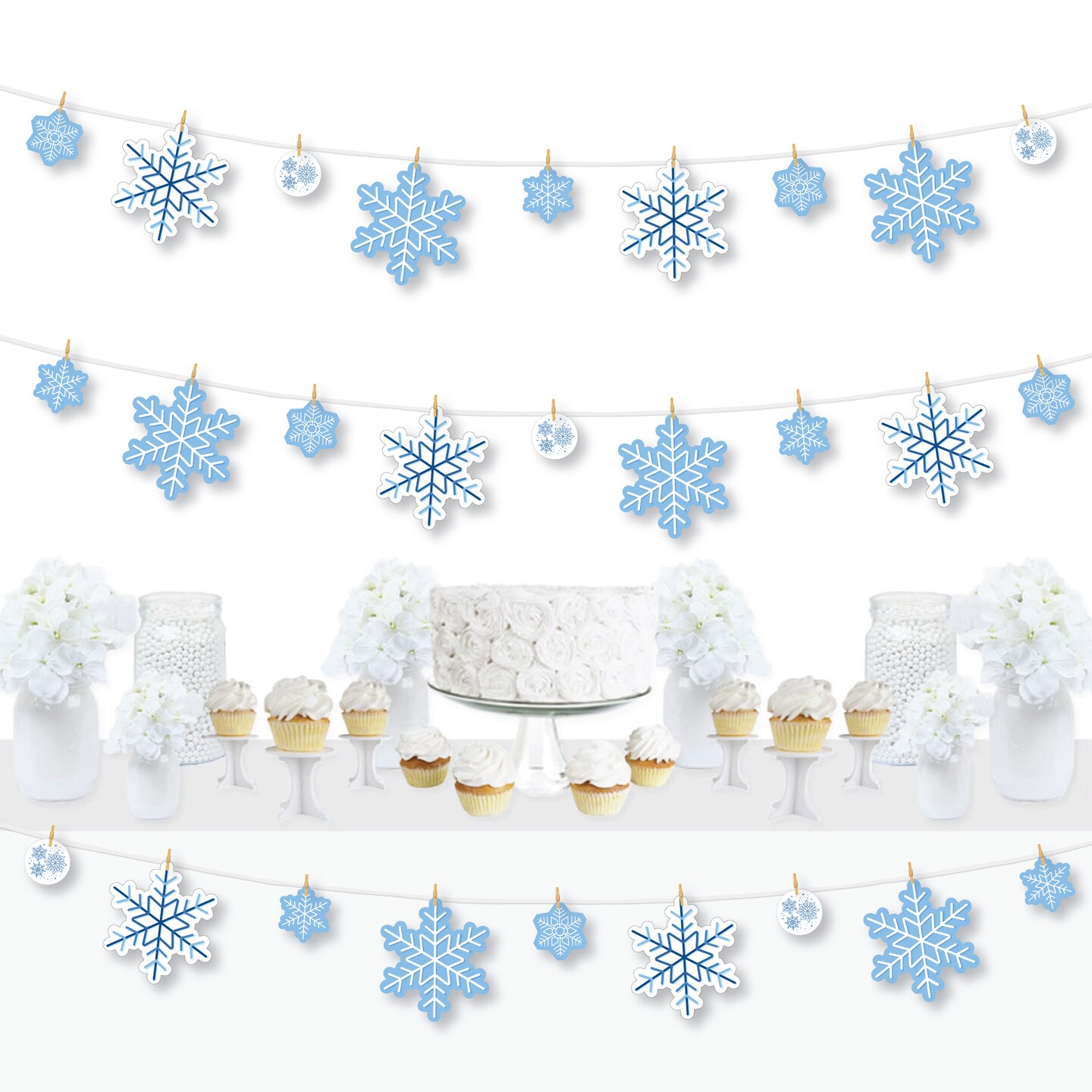 Big Dot of Happiness Blue Snowflakes - Winter Holiday Party DIY Decorations - Clothespin Garland Banner - 44 Pieces