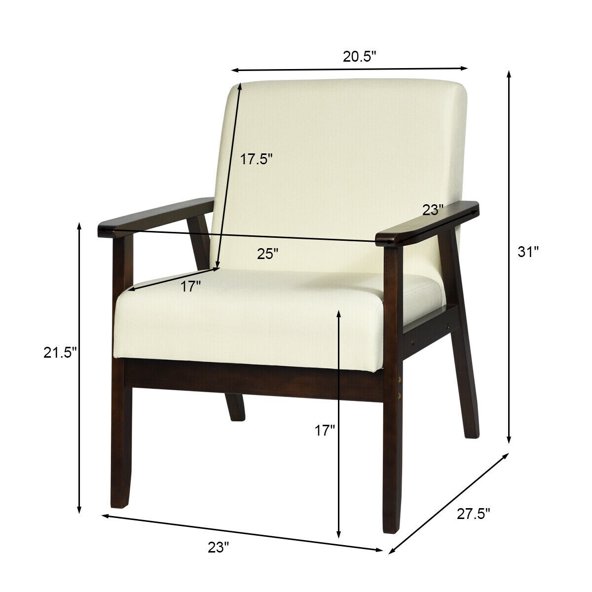 Solid Rubber Wood Fabric Accent Armchair