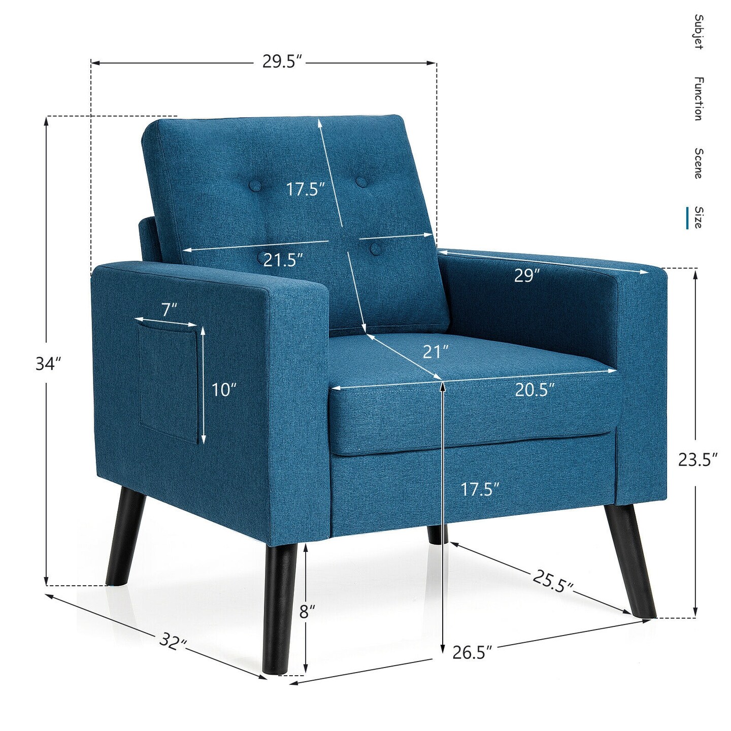 Modern Button Tufted Accent Chair with Rubber Wood Legs and Wide Backrest Ideal for Any Room