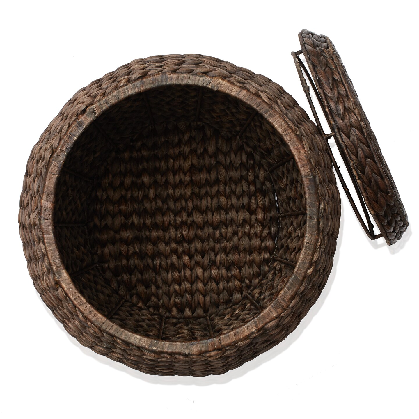 Casafield Round Storage Basket with Lid, Handwoven Water Hyacinth Organizer for Laundry, Blankets, Plants, Bedroom, Living Room, Home Office
