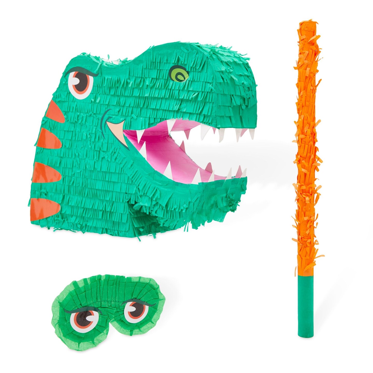 Large Green Dinosaur Pinata with Stick &#x26; Blindfold for Kids Boys Dino Birthday Party Decorations Supplies, 20 x 13.75 x 5.5 in