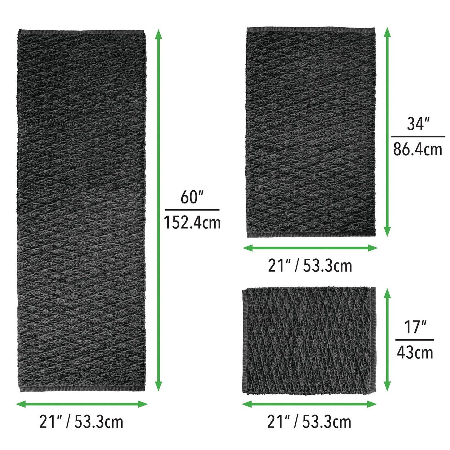mDesign Cotton Bathroom Spa Mat Rugs/Runner, Diamond Design, Set of 3