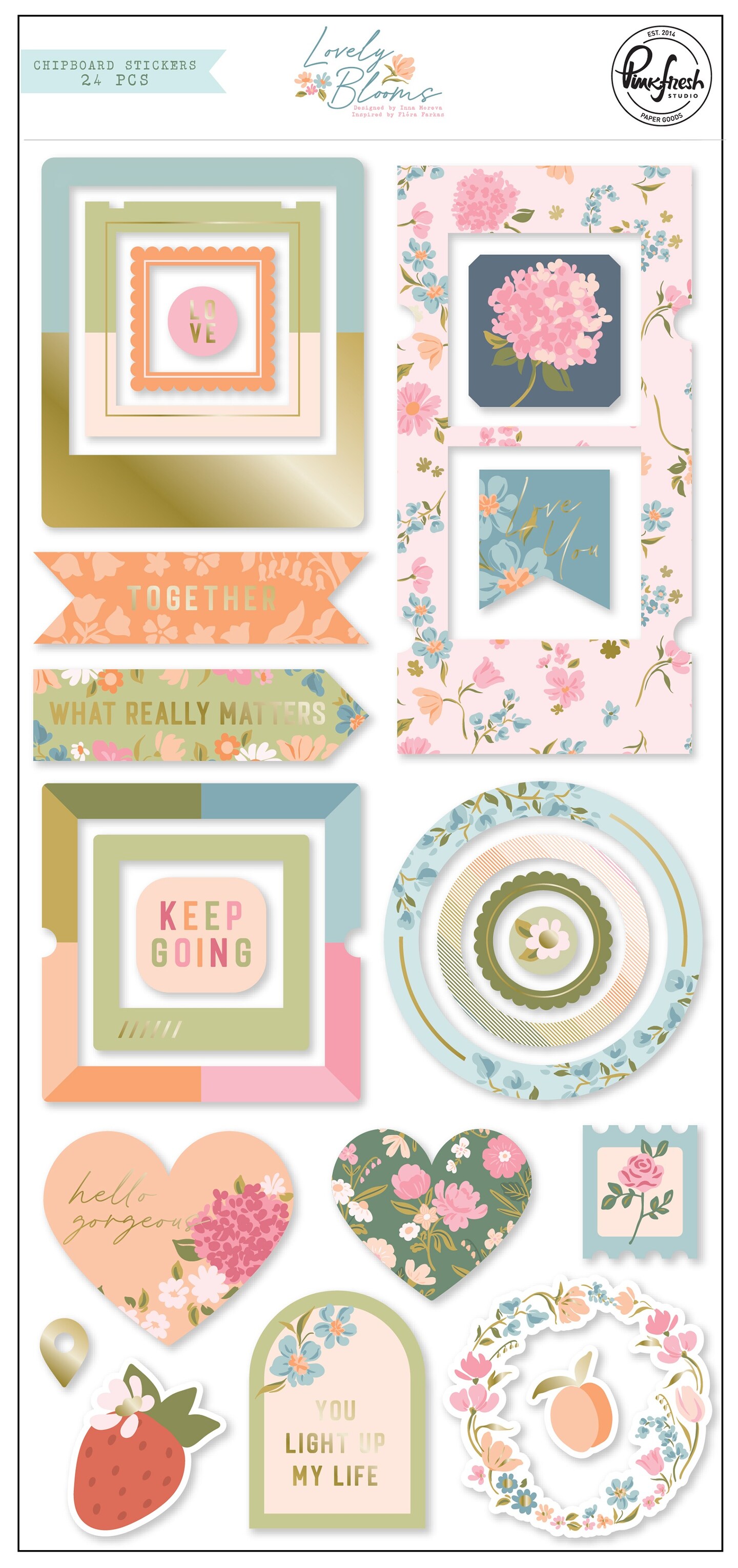 Pinkfresh Chipboard Stickers-Lovely Blooms