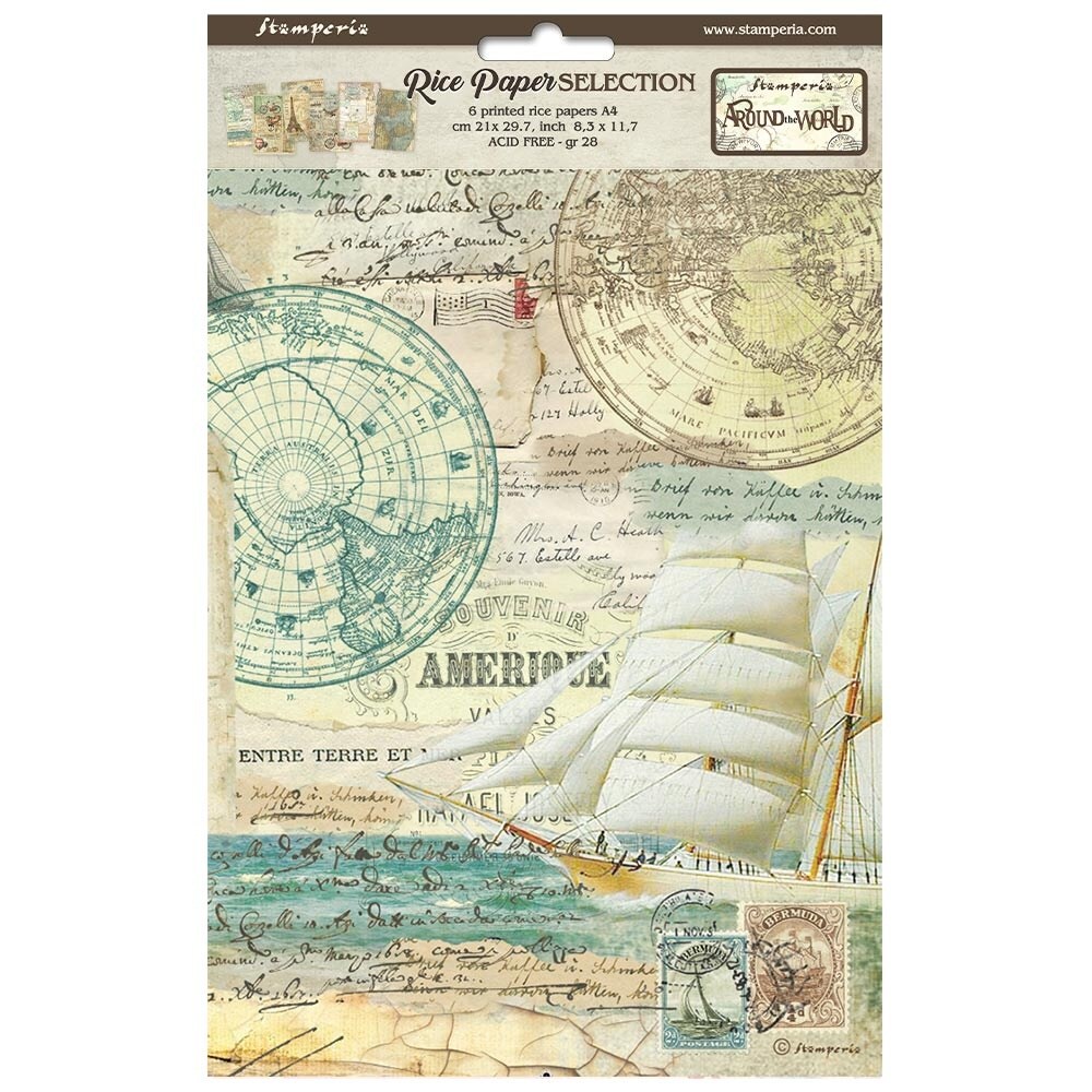 Stamperia Assorted Rice Paper A4 6/Pkg-Around The World