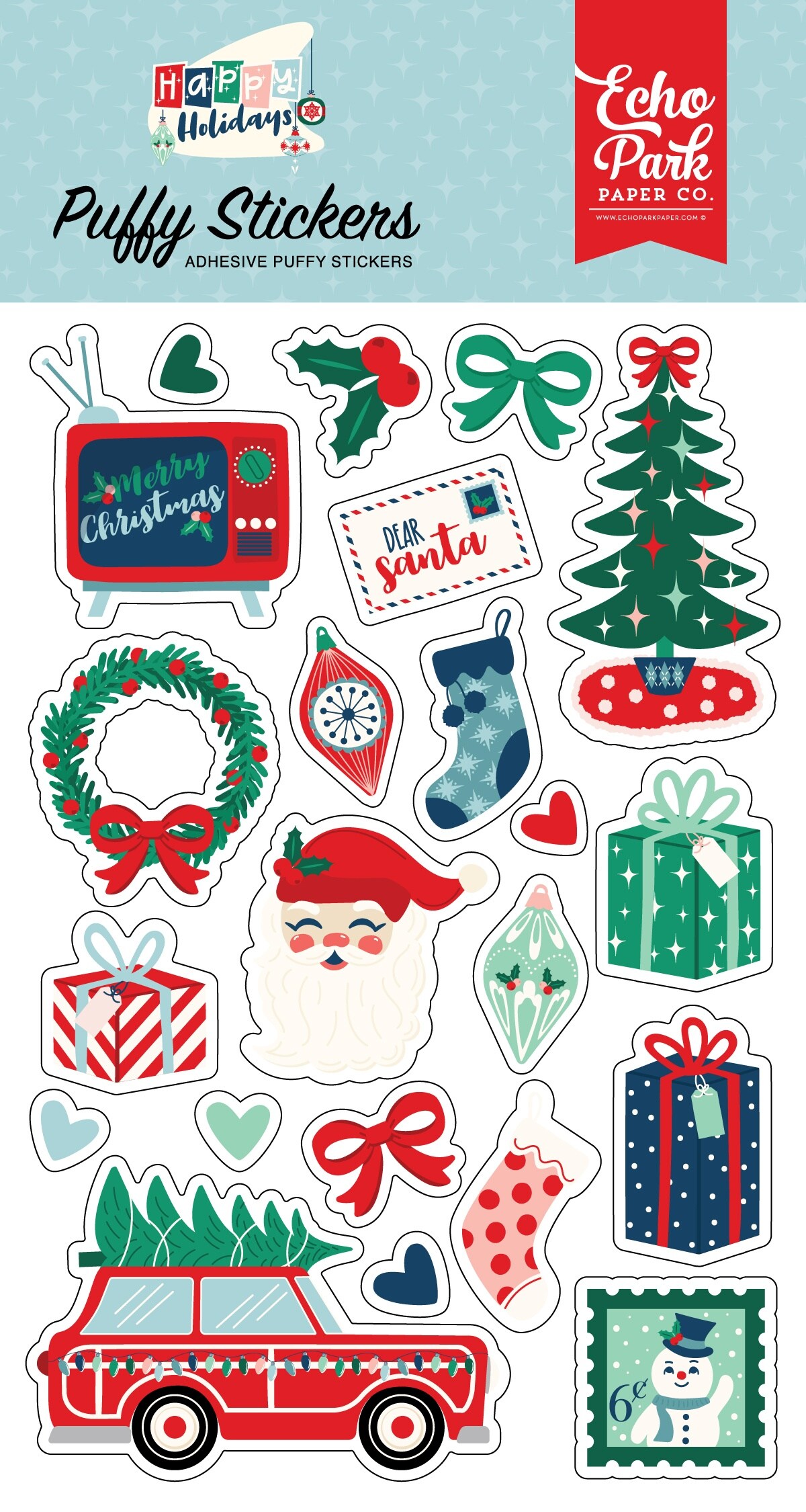 Echo Park Puffy Stickers-Happy Holidays