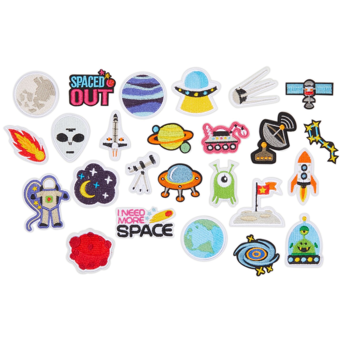 Outer Space Iron On Patches (25 Piece Set) Astronaut Embroidered