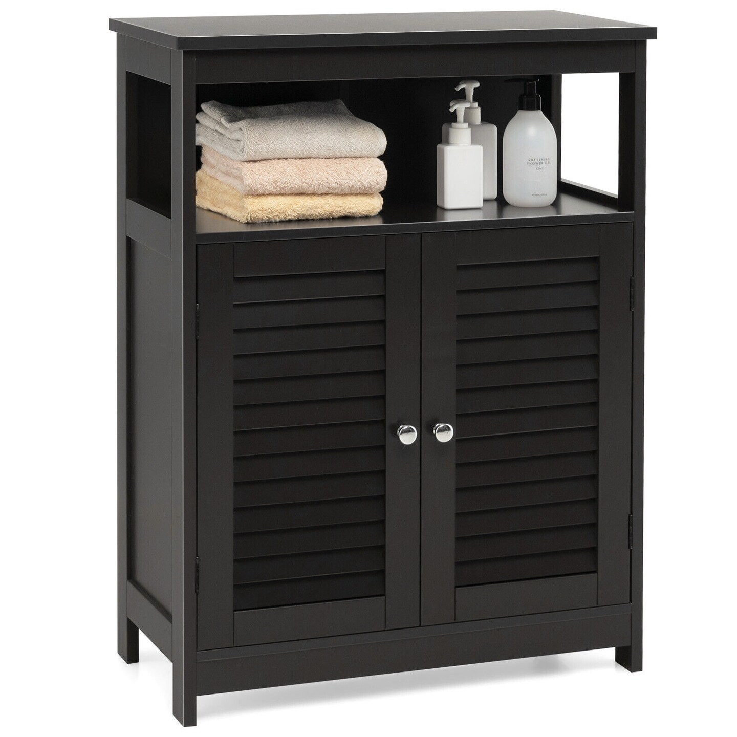 MDF Bathroom Storage Cabinet with Shutter Doors and Adjustable Shelves