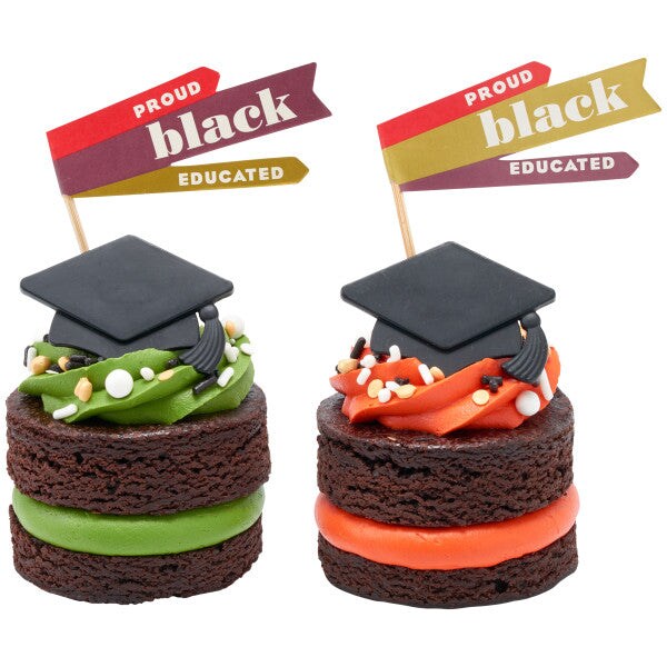 Black Grad Hat Cupcake Rings, 12ct