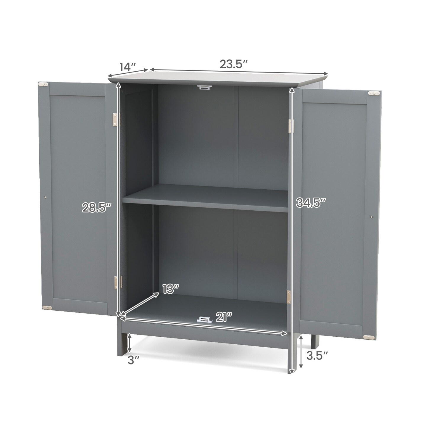 2-Door Freer-Standing Bathroom Storage Organizer Cabinet with Shelf