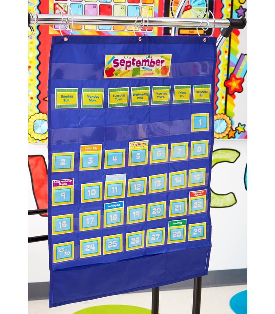 Carson Dellosa Deluxe Monthly Calendar Pocket Chart Bundle, Kids Monthly Classroom Calendar Pocket Chart With 3 Pocket Chart Rings, Classroom Management Tools and Teaching Supplies