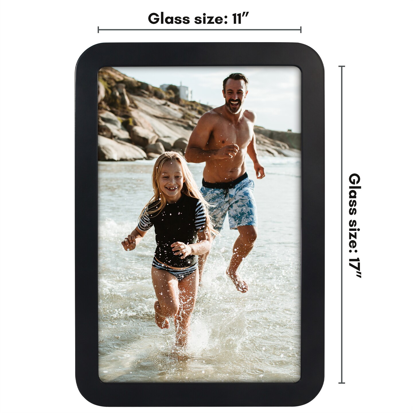 Americanflat Curved Corner Photo Frame - Picture Frame with Round Corners - Shatter Resistant Glass - Triangle Hanging Hardware - Easel for Tabletop Display - Black