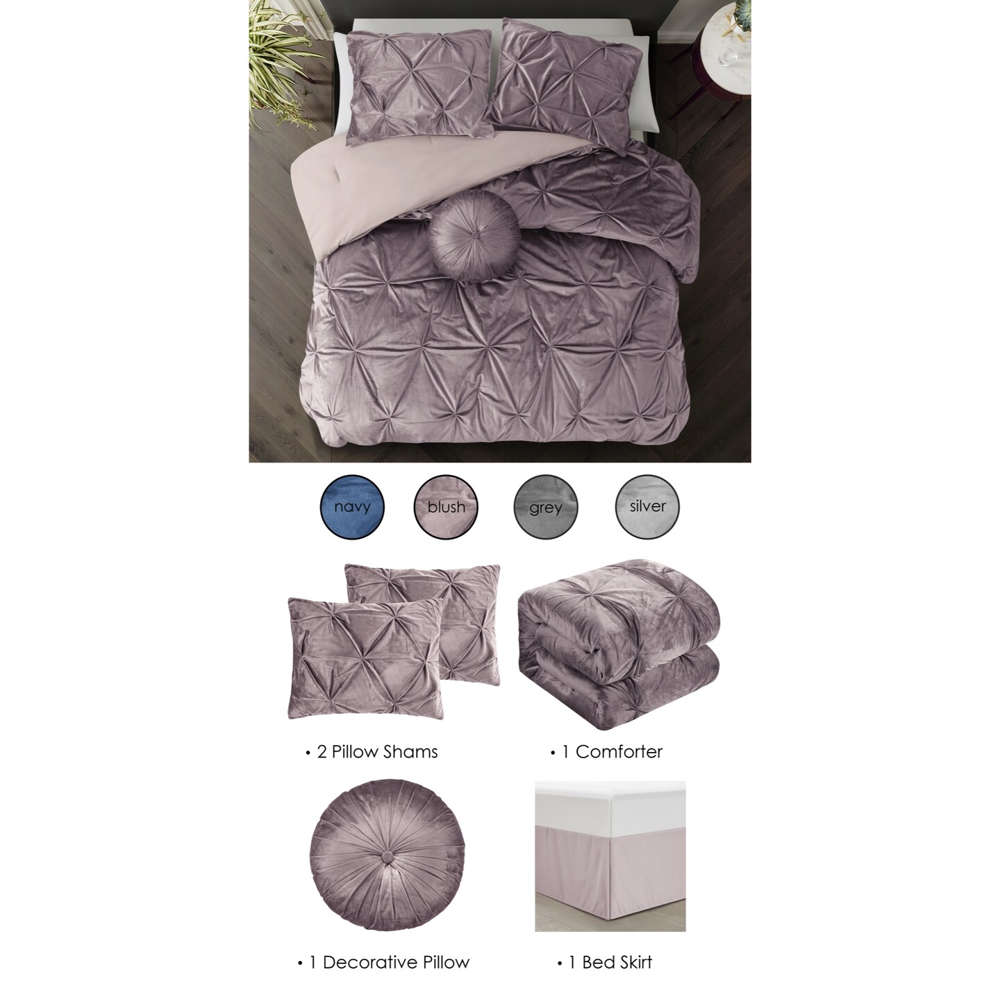 Zakiya 5 pc Comforter Set With Pillow Shams , Decorative Pillow and Bed Skirt