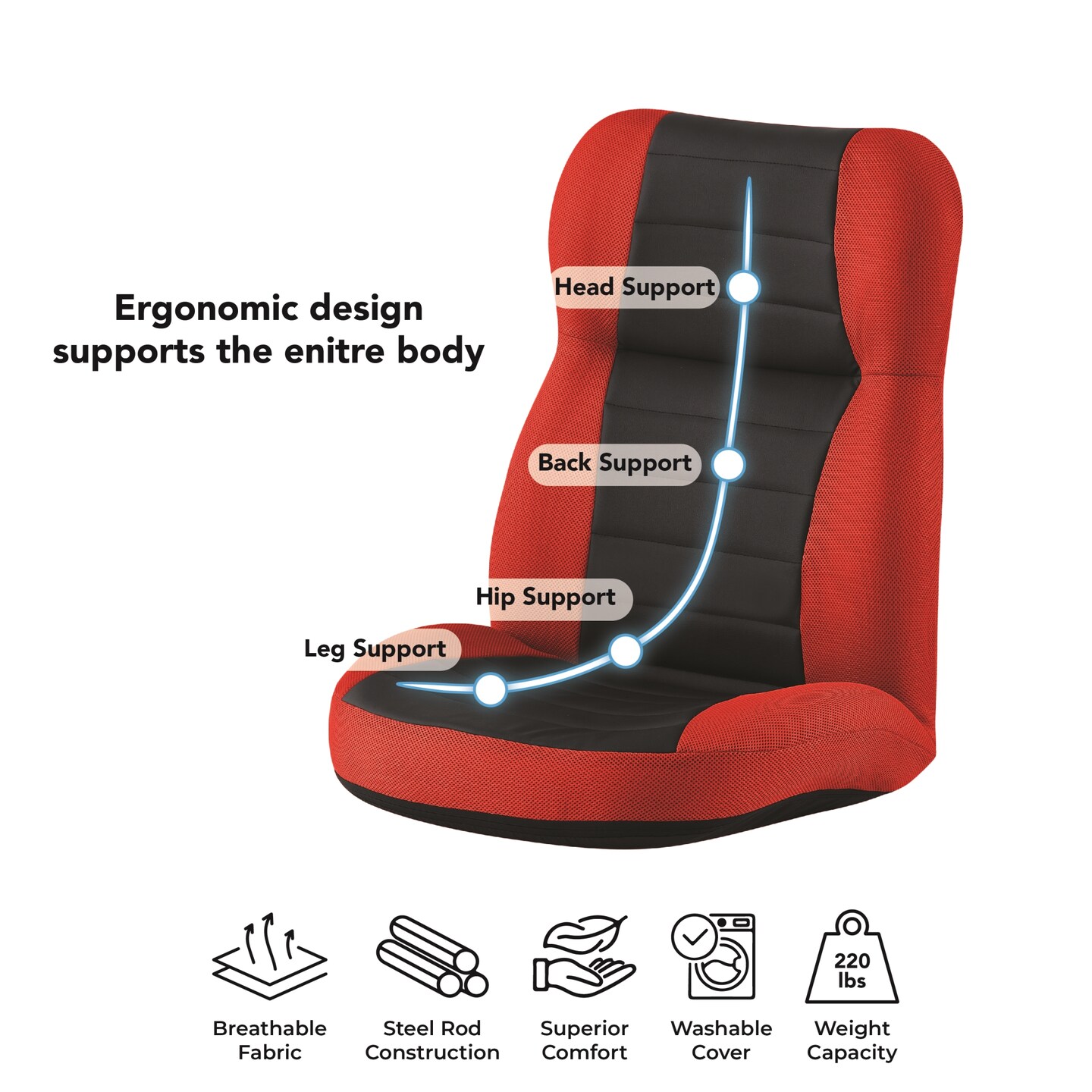 Laurence Mesh Recliner/Floor Chair With 5 Adjustable Back Positions