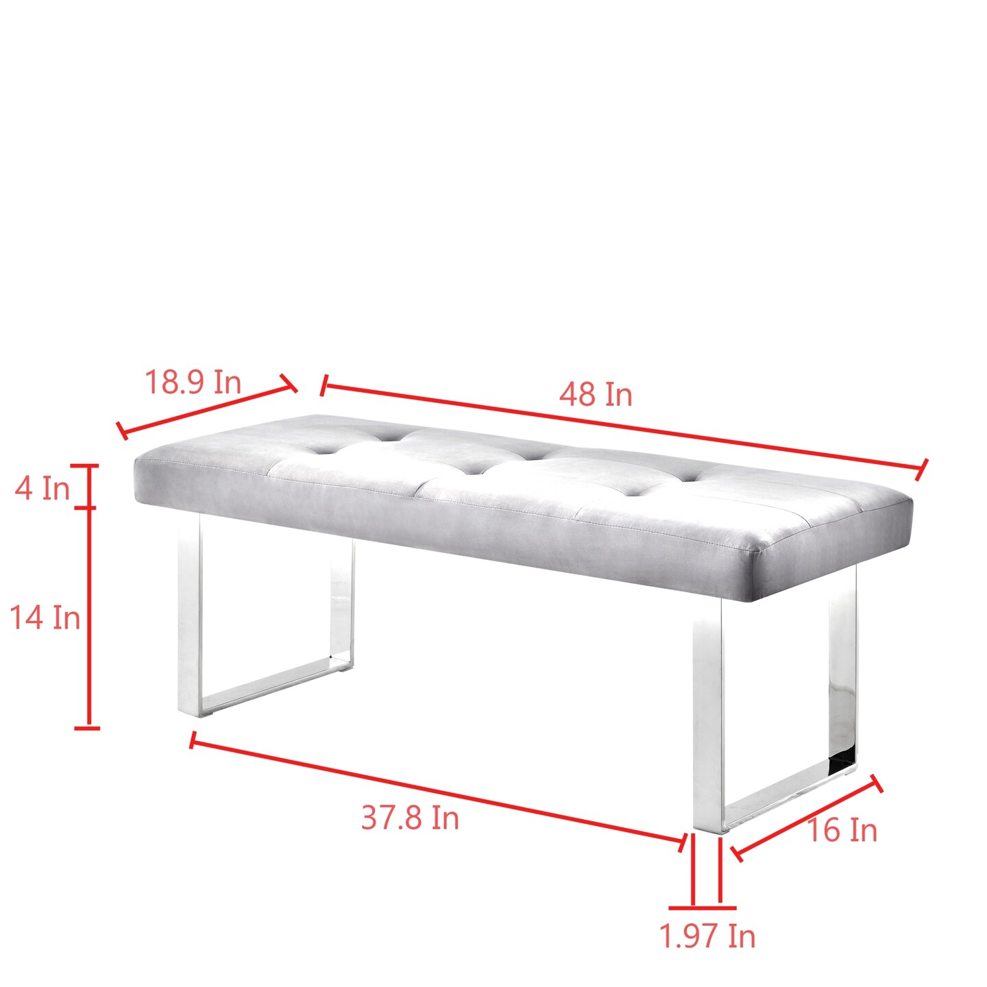 Alonso PU Leather/Velvet Tufted Square Metal Leg Bench With Gold/Chrome Legs