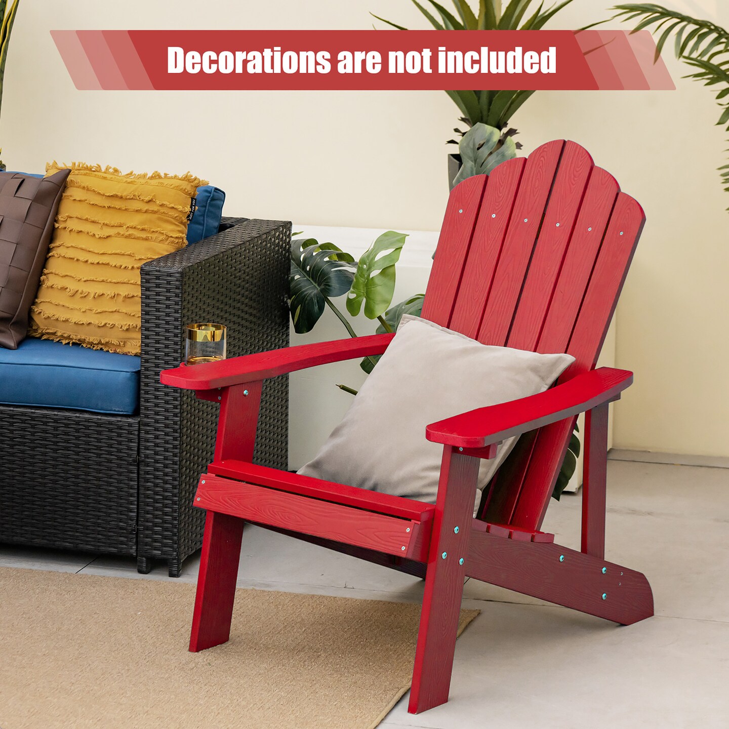 Costway Patio HIPS Adirondack Chair with Cup Holder Weather Resistant Outdoor 380 LBS Black/Teak/Green/Navy/Red/Gray/White/Yellow
