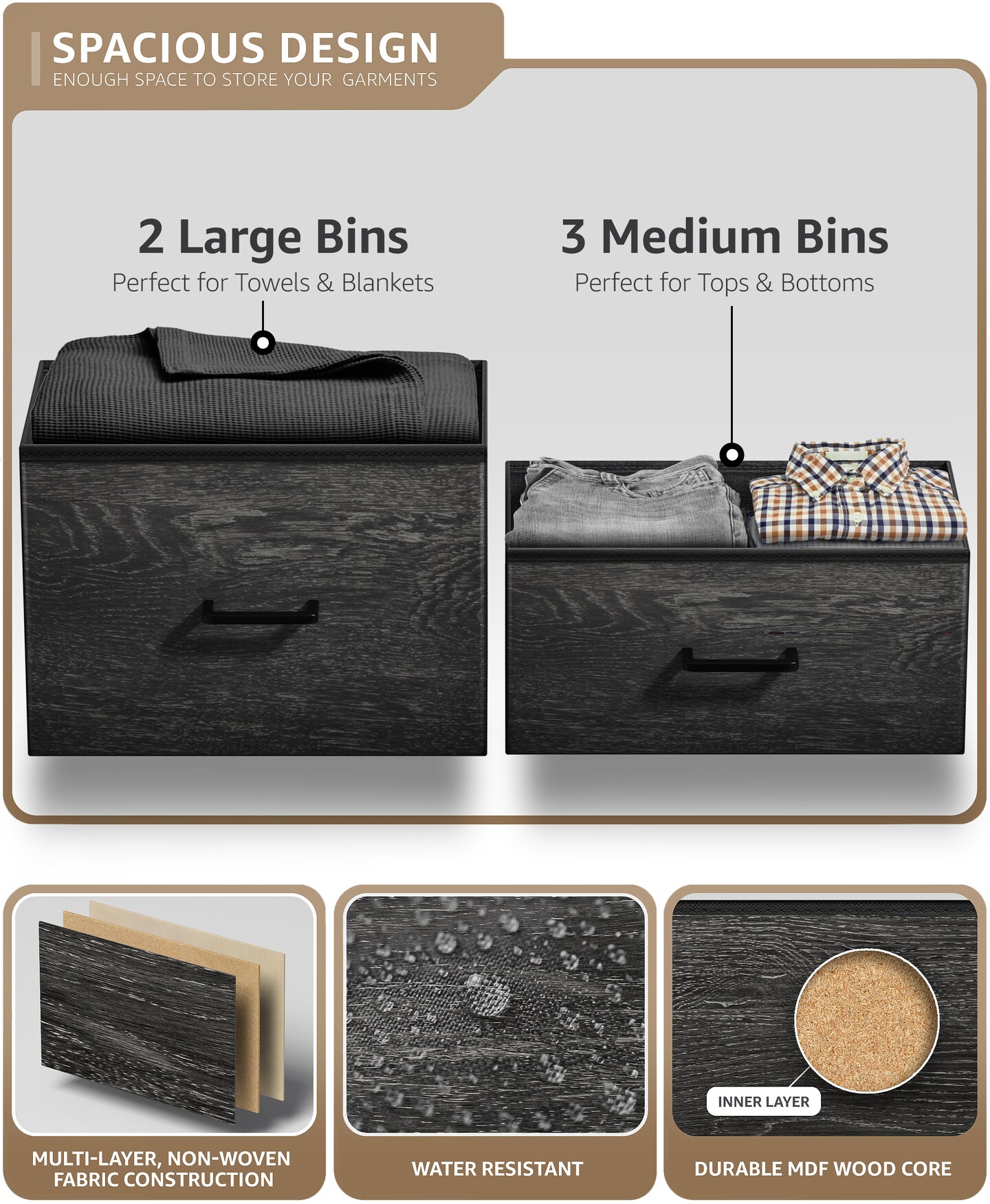 Sorbus Dresser with 5 Drawers - Storage Chest Organizer with Steel Frame, Wood Top, Handles, Fabric Bins