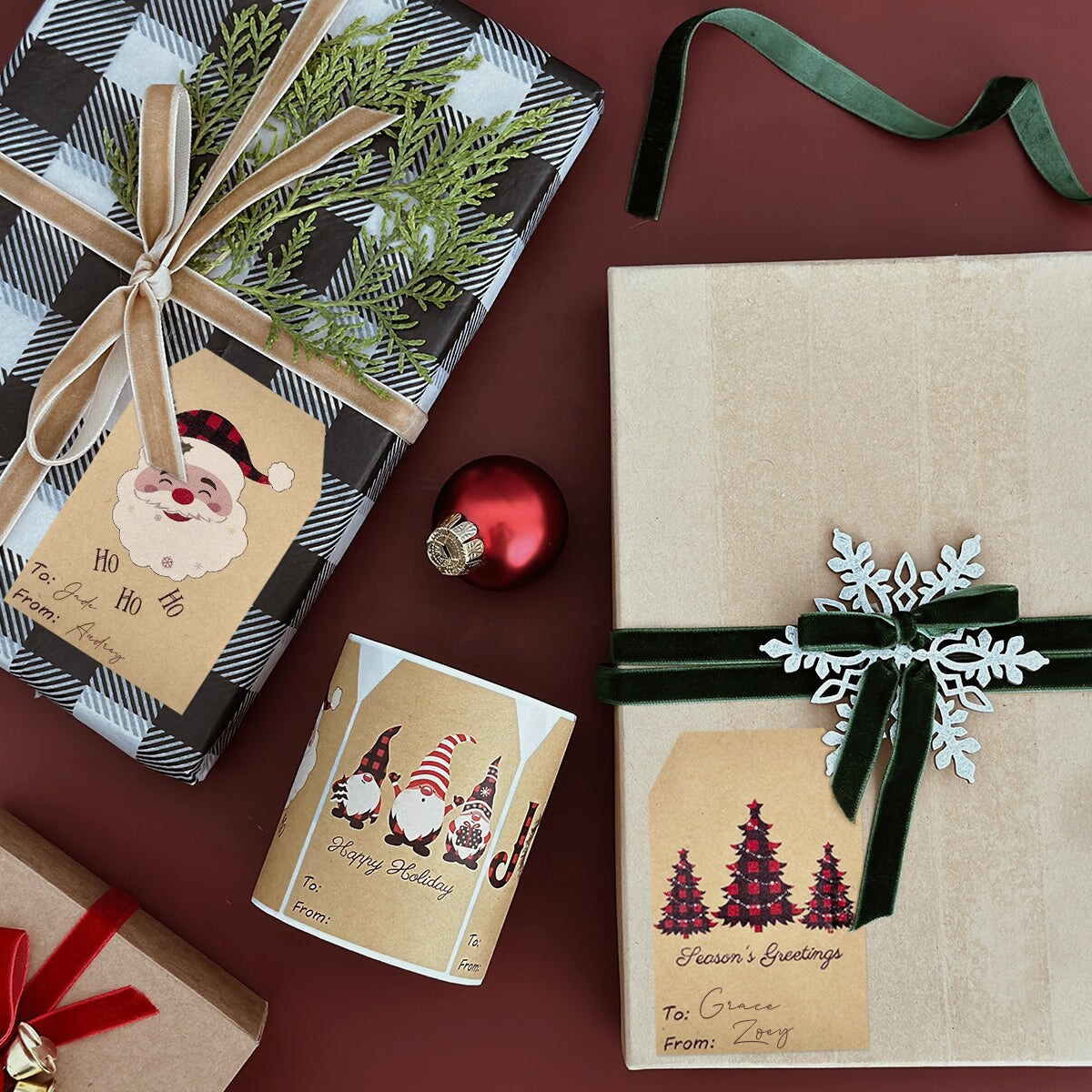 Wrapables Christmas Holiday Gift Tag Stickers and Labels Roll for Gift-Wrapping, Labeling, Package Decoration