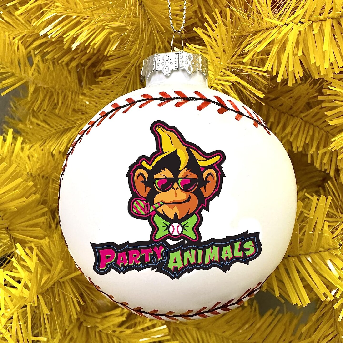 Tree Buddees x Party Animals Baseball 3D Shaped Glass Christmas Ornament (Party Animals Ball)