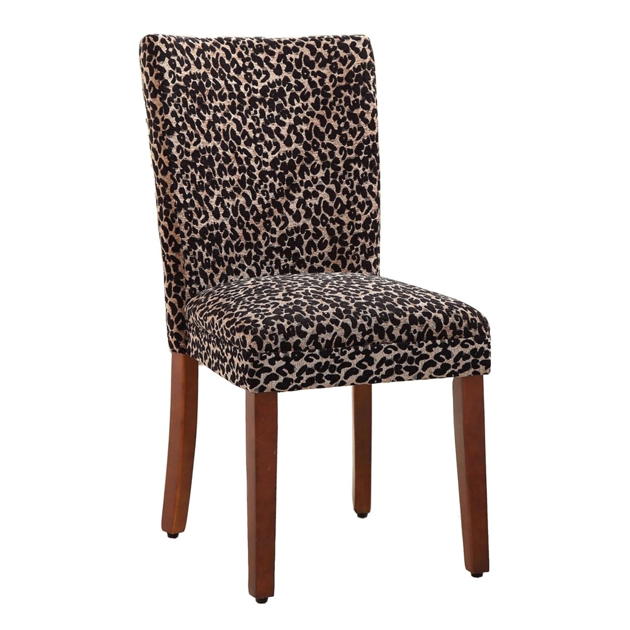 Saltoro Sherpi Fabric Upholstered Wooden Parson Chair with Leopard Print, Black and Brown, Set of Two-