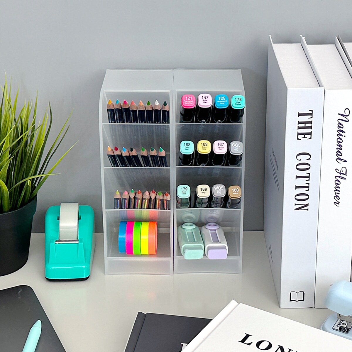 Wrapables Pen Organizer with 4 Compartments Desk Storage Organizer for Home, Office, Work