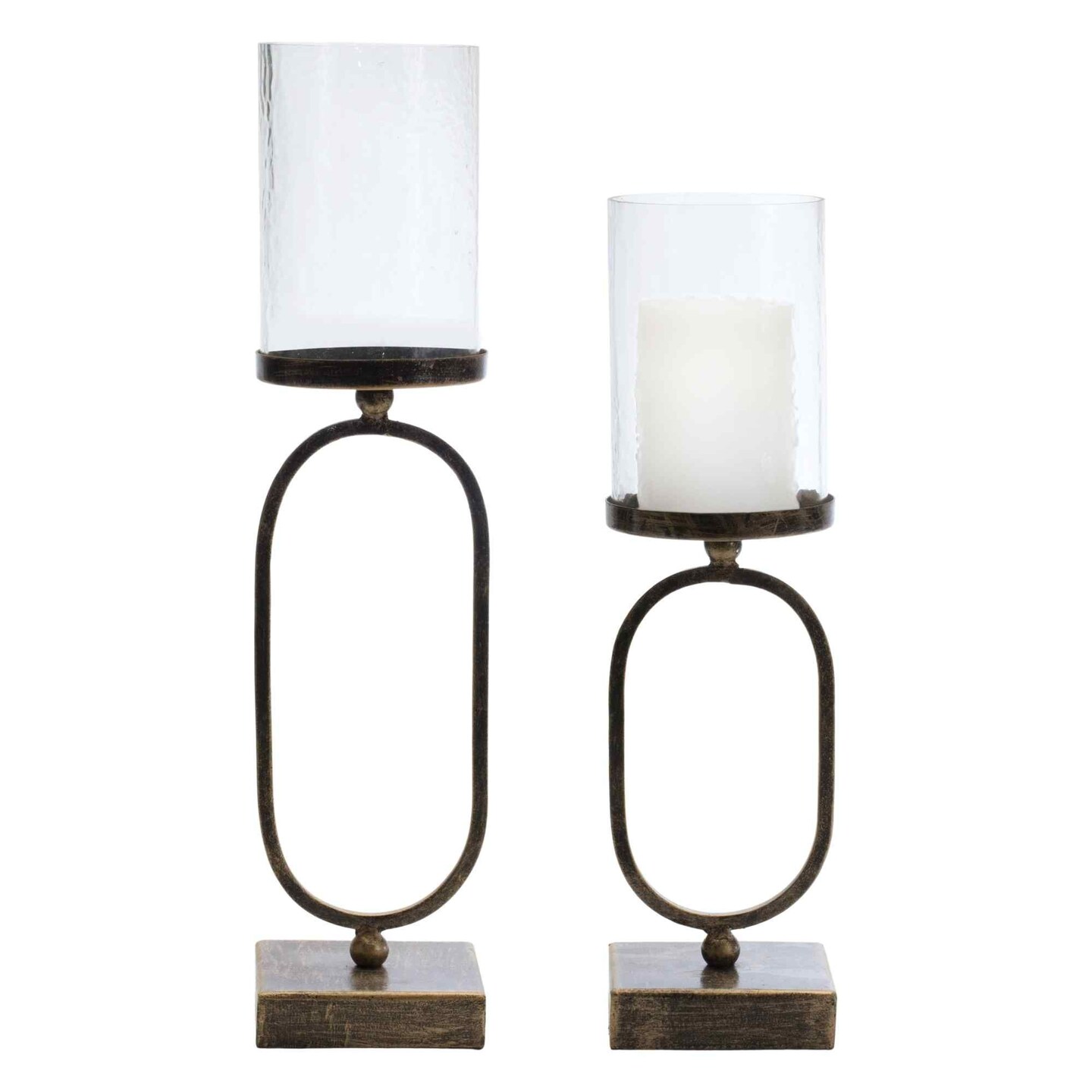 Melrose Textured Glass Oval Hurricane Candle Holders - 18" - Set of 2
