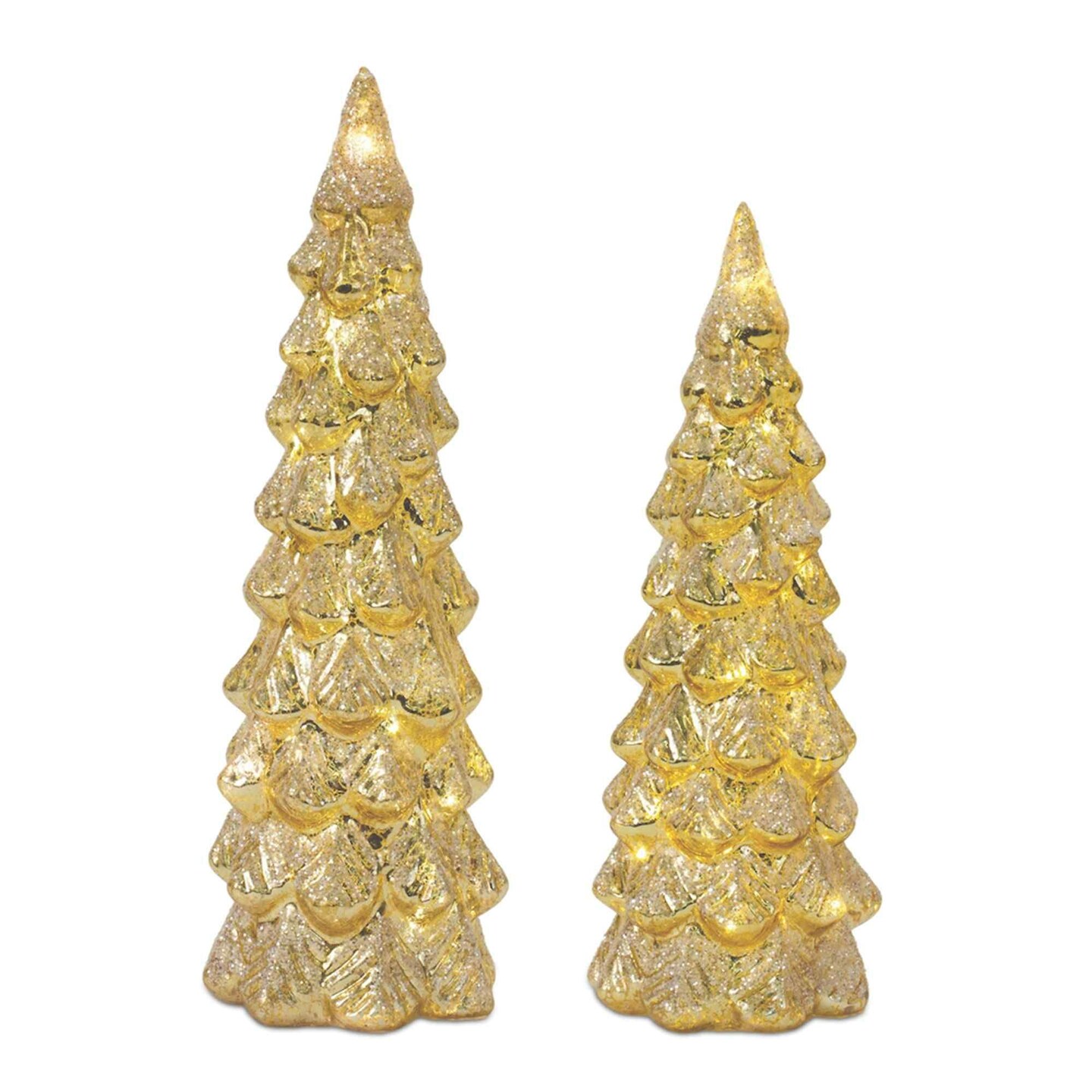 Melrose LED Lighted Glittered Christmas Tree Tabletop Decorations - 12&#x22; - Gold