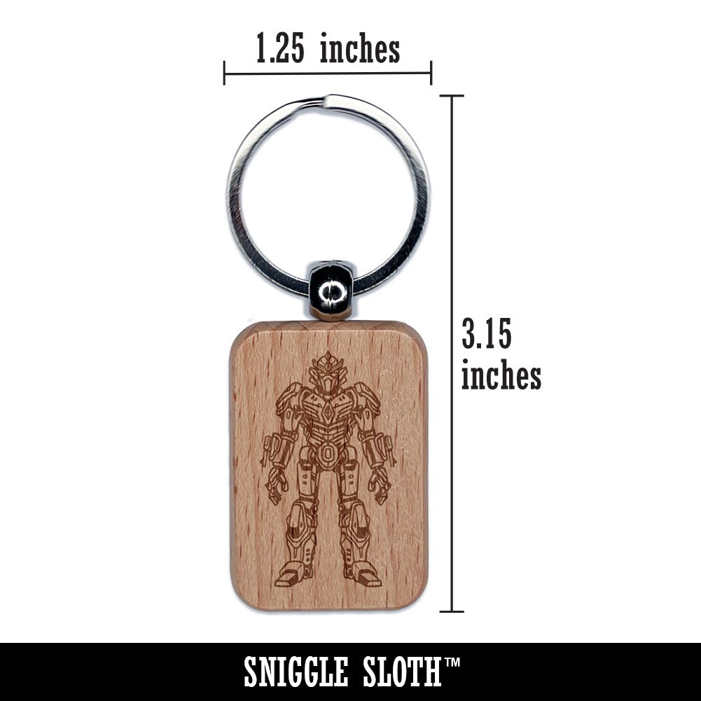 Mobile Mecha Battle Robot Armor Suit Engraved Wood Rectangle Keychain Tag Charm