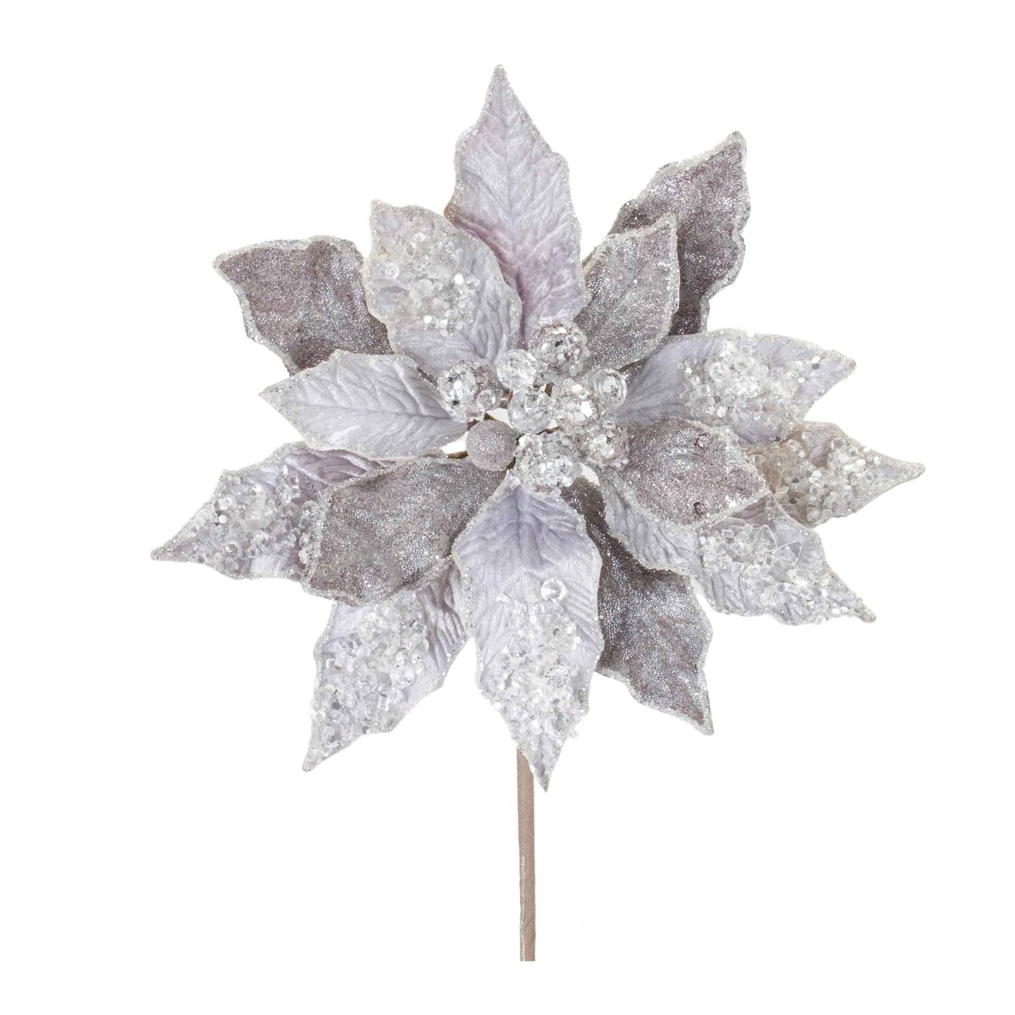 Melrose Set of 6 Glittered Silver Poinsettia Artificial Christmas Stems