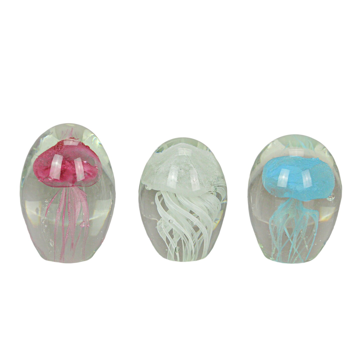 Blue Pink and White Glass Art Glow In the Dark Jellyfish Paperweights ...