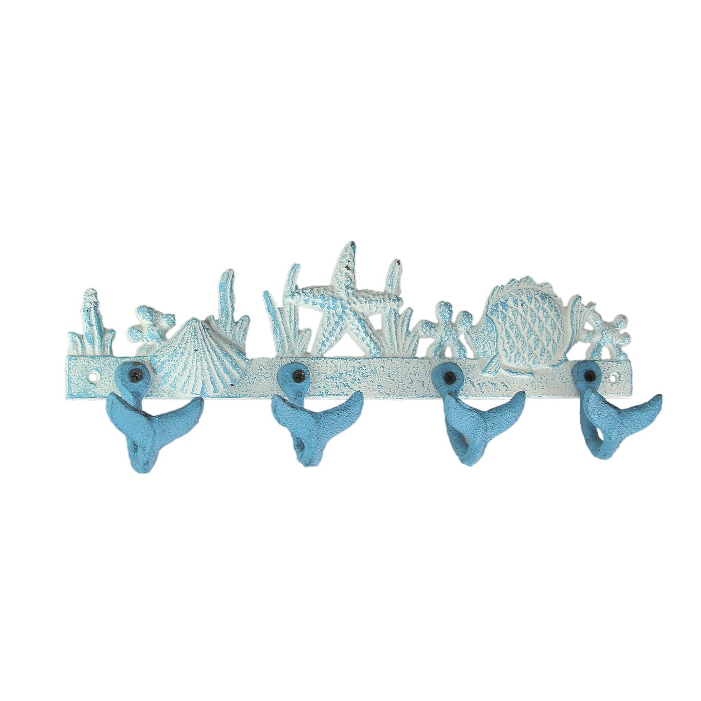 Blue And White Cast Iron Whale Tail Wall Hook Nautical Sea Life Hanging Rack