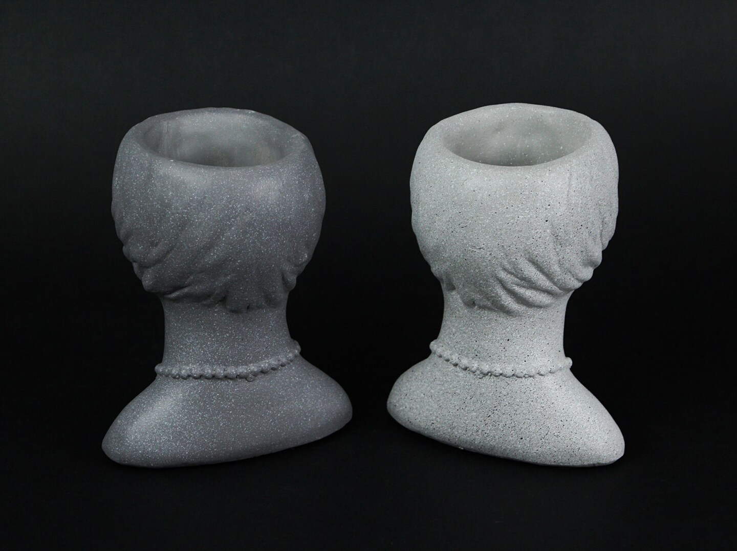 Roaring 20's Flapper Lady Gray Concrete Head Mini Planter 6 Inches Tall