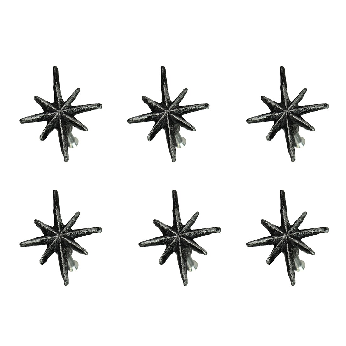 Set of 6 Antique Finish Mid Century Modern Starburst Drawer Pulls